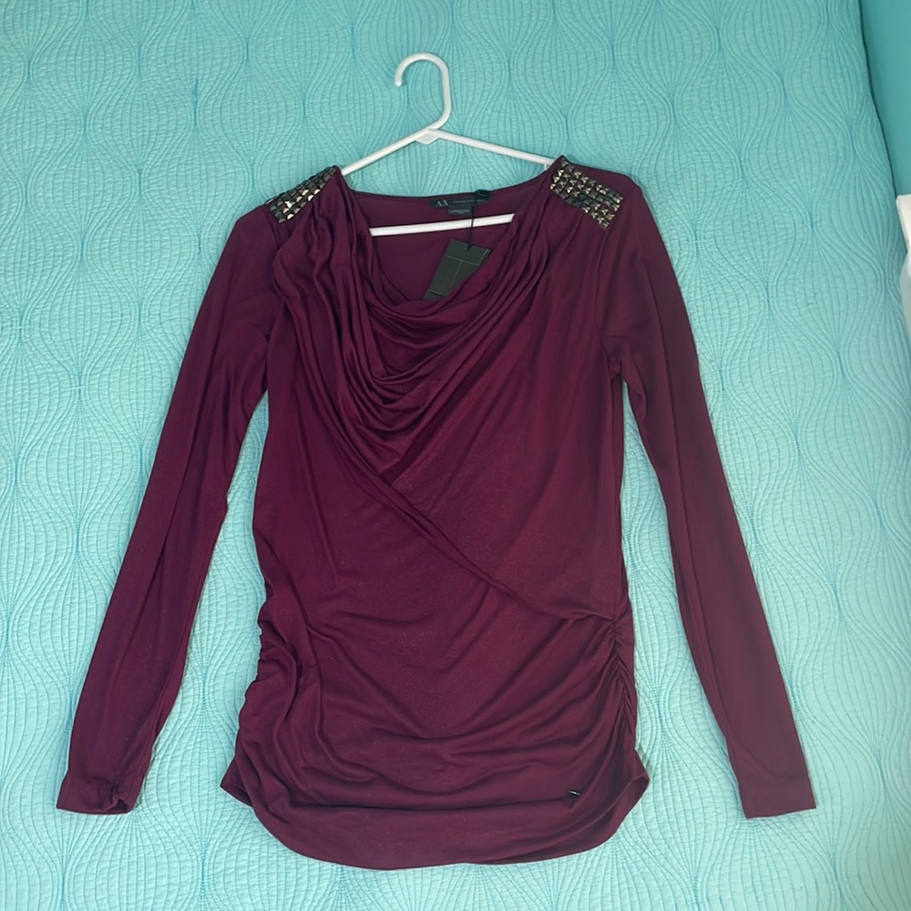 Armani Exchange shimmer long sleeve top with studs